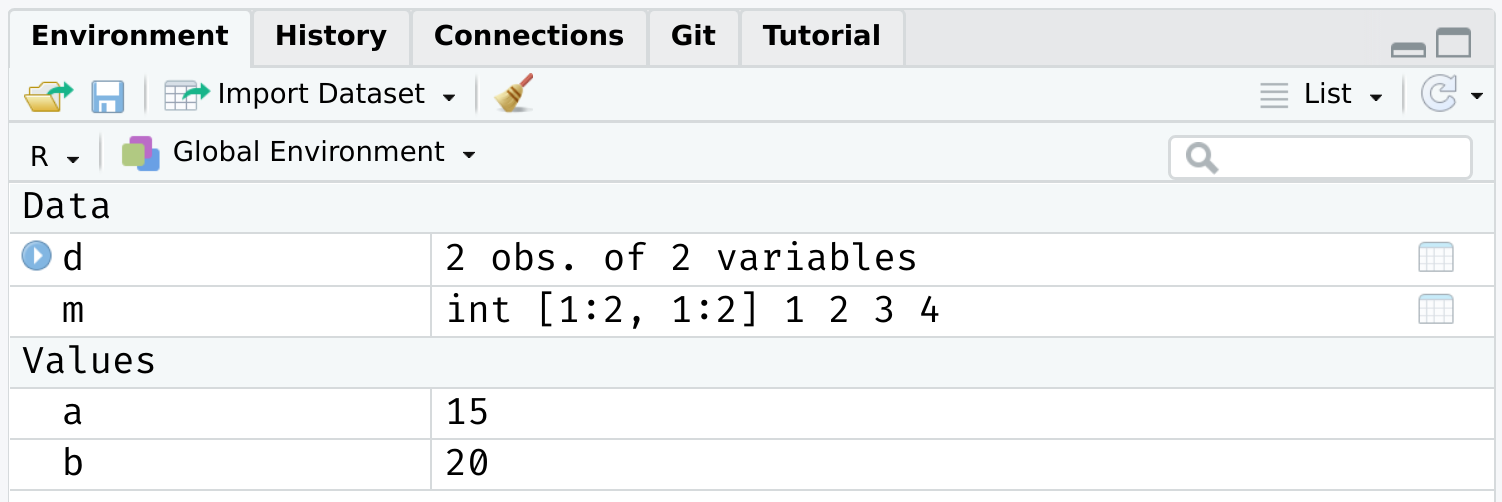 RStudio Environment pane: no x or y here