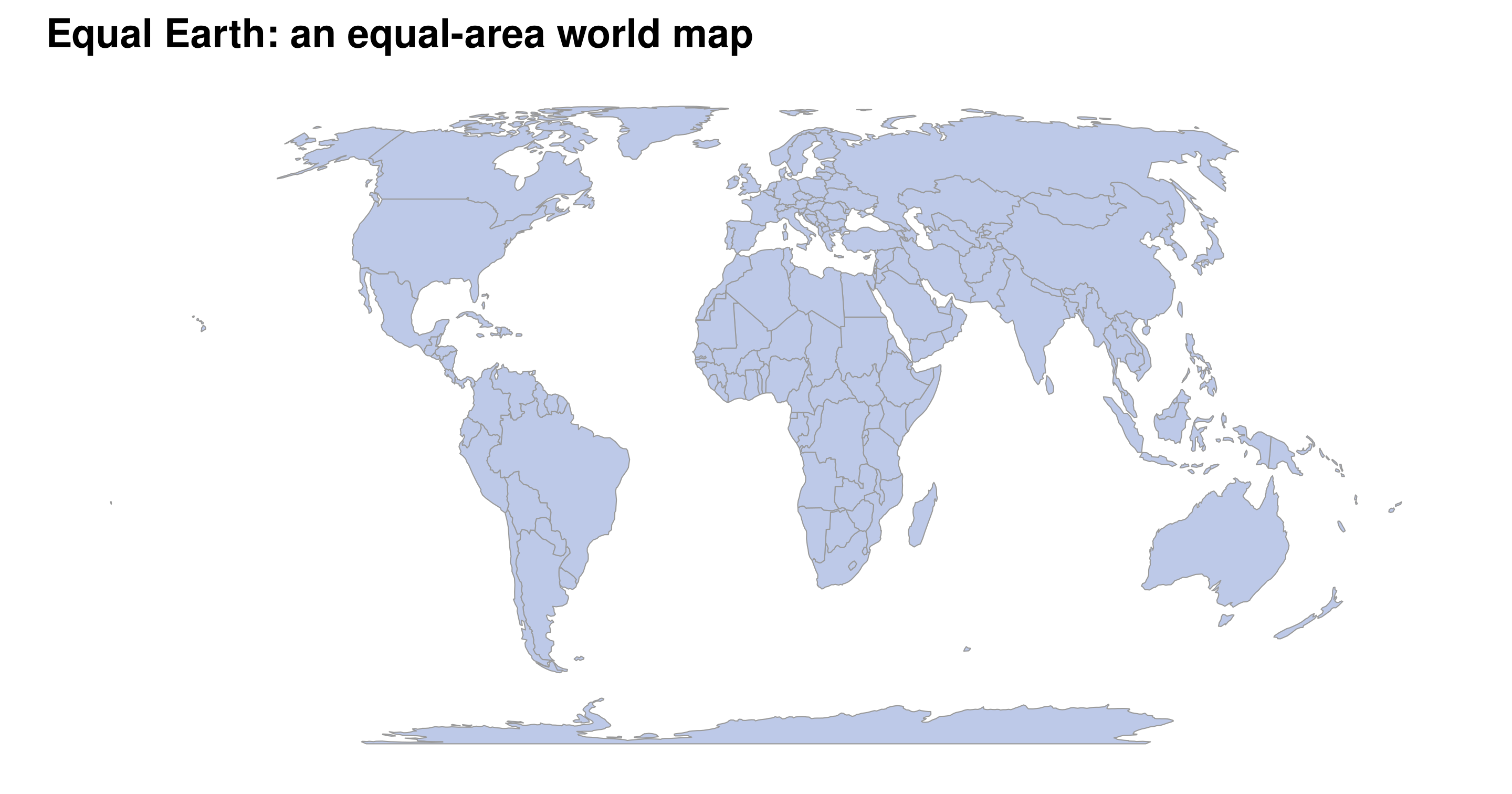 World country outlines displayed in the Equal Earth projection, preserving relative geographic areas.